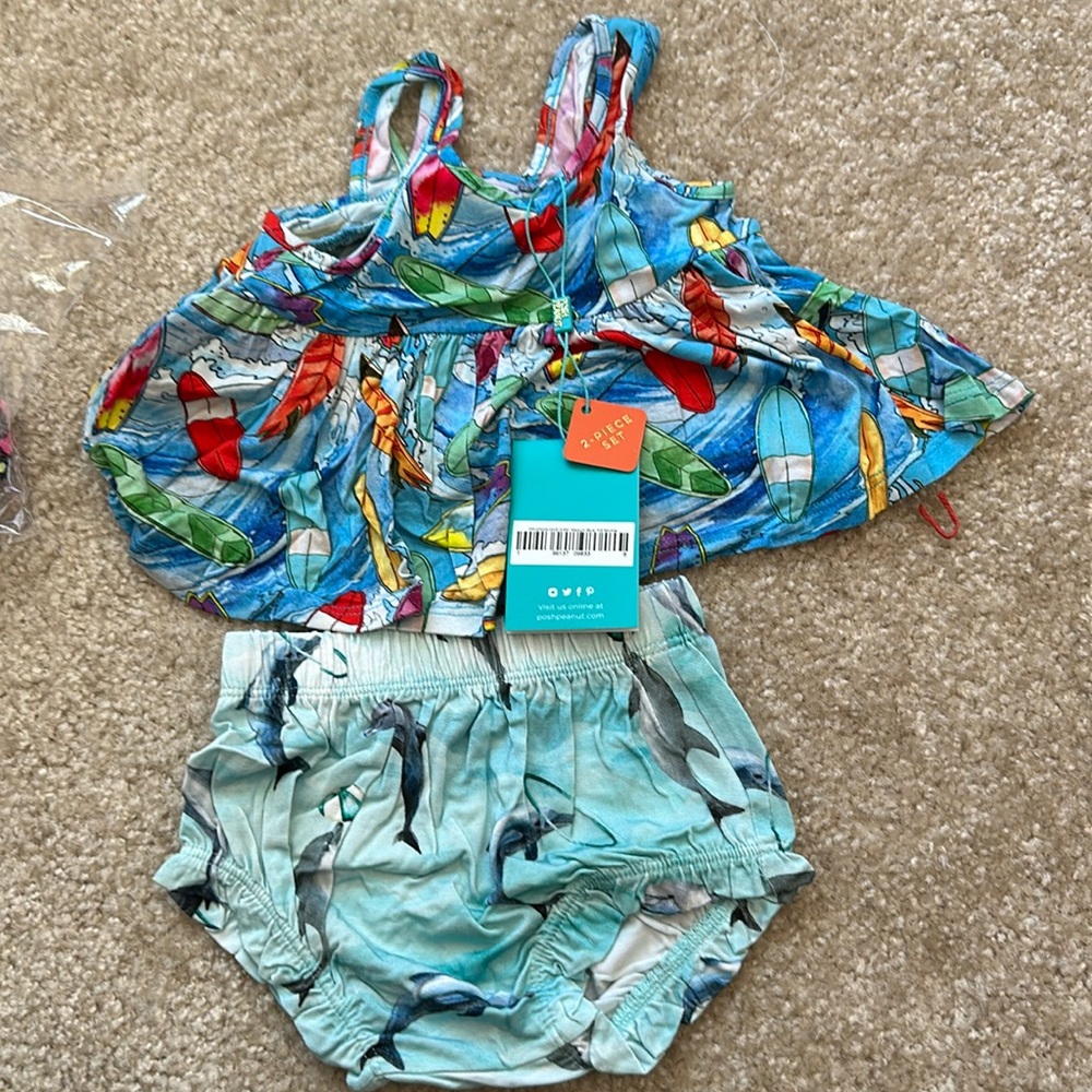 Posh Peanut “Wave” Peplum Top & Bloomers – 3–6 Months